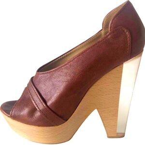 CHLOE - Leather, Wood & Resin Block Heels